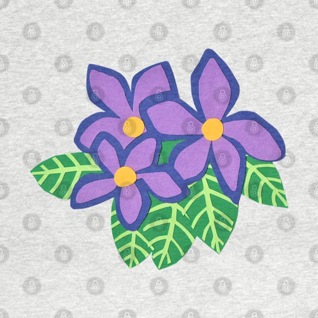Flowers Purple Hawaiin with Green Leaves Paper Cut Out by VegShop